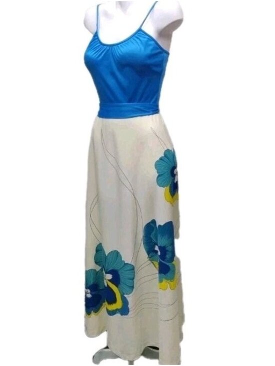 Alfred Shaheen Dresses & Skirts - Vintage Alfred Shaheen 70s Designer Hawaiian Floral Maxi Dress 6 White Blue